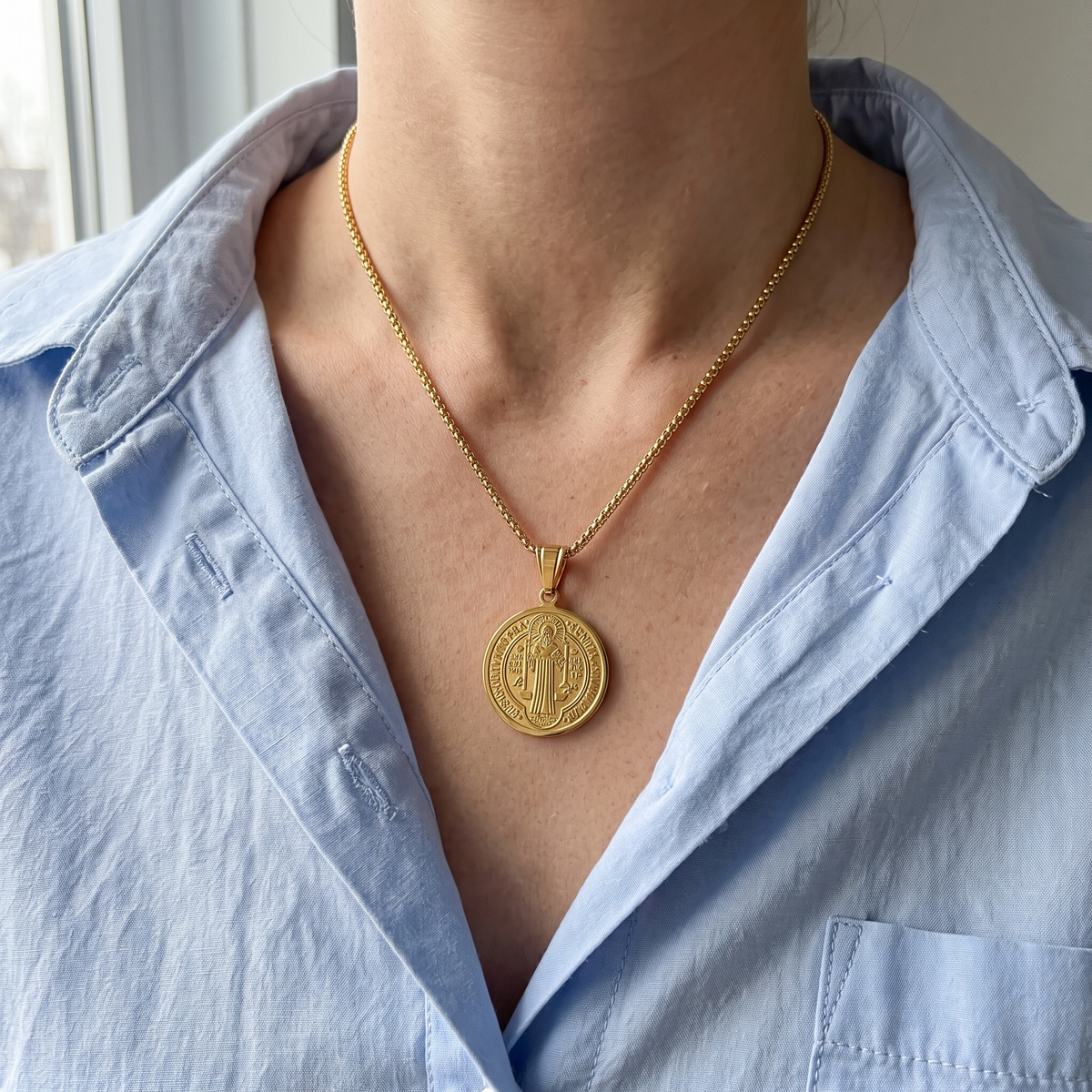 St Benedict Jubilee Medal Necklace, Gold