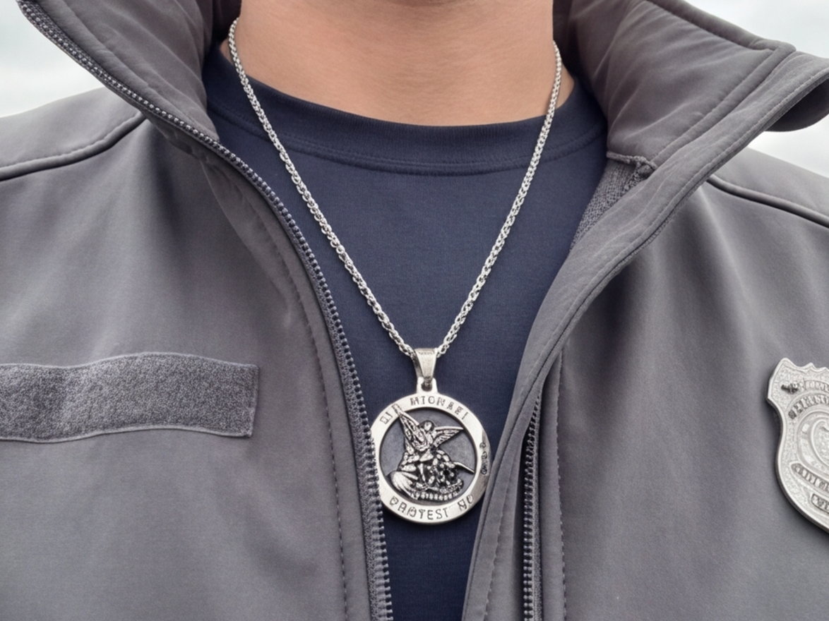 A customer’s photo of the St Michael medal