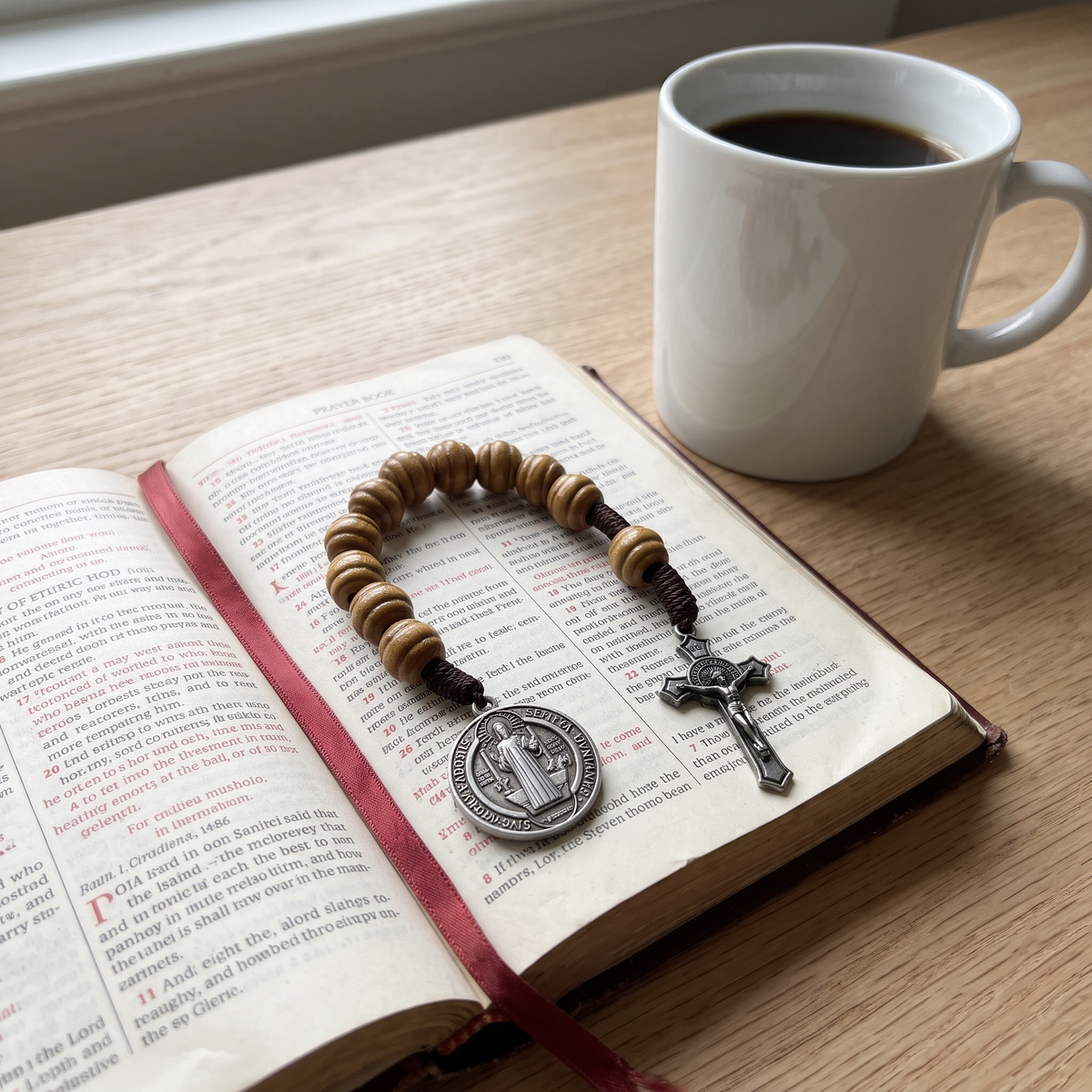 St Benedict Wood Bead Bracelet