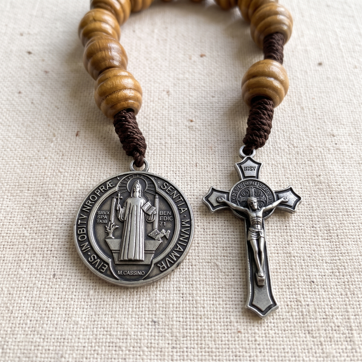 St Benedict Wood Bead Bracelet