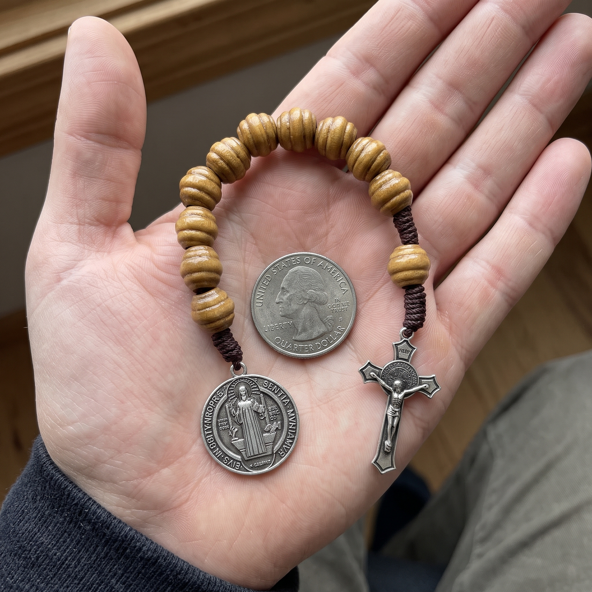 St Benedict Wood Bead Bracelet
