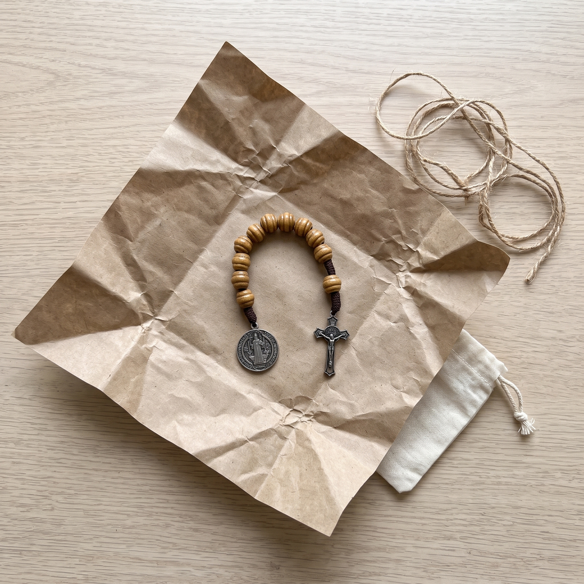St Benedict Wood Bead Bracelet
