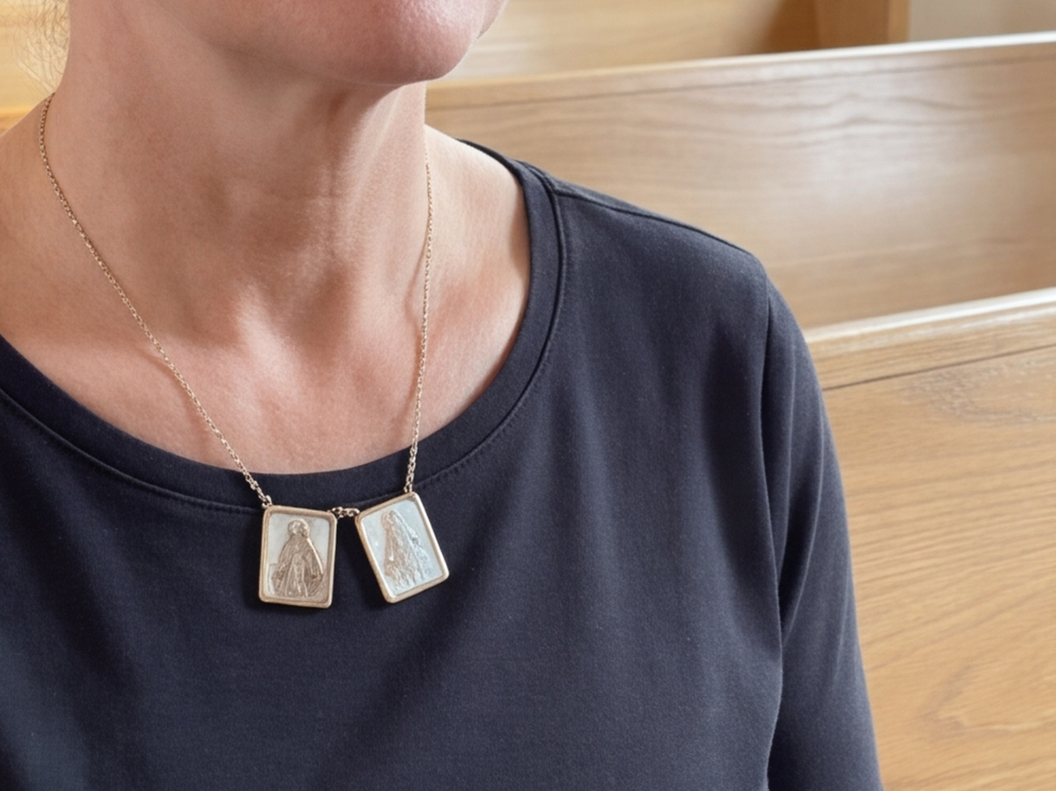 A customer’s photo of the mother-of-pearl scapular
