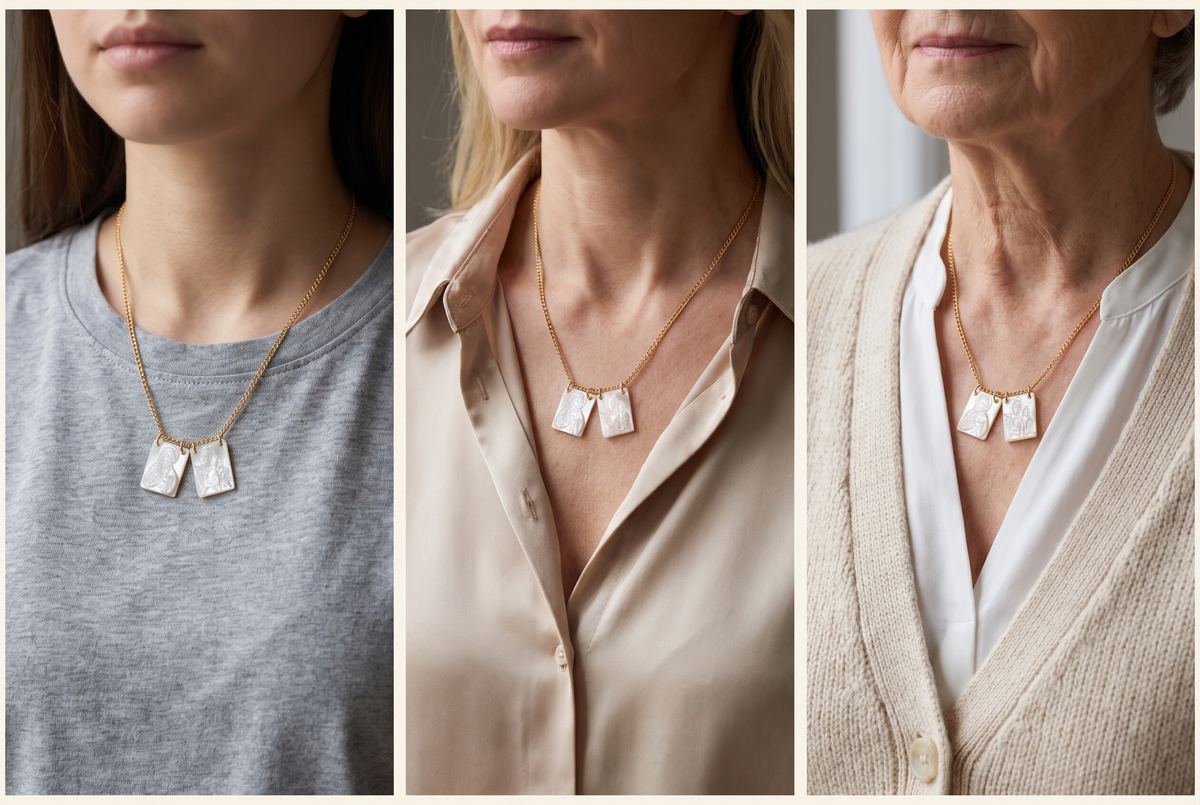 The mother-of-pearl scapular worn by three people