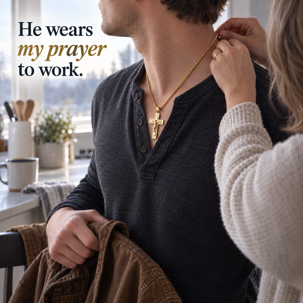 He wears my prayer to work.