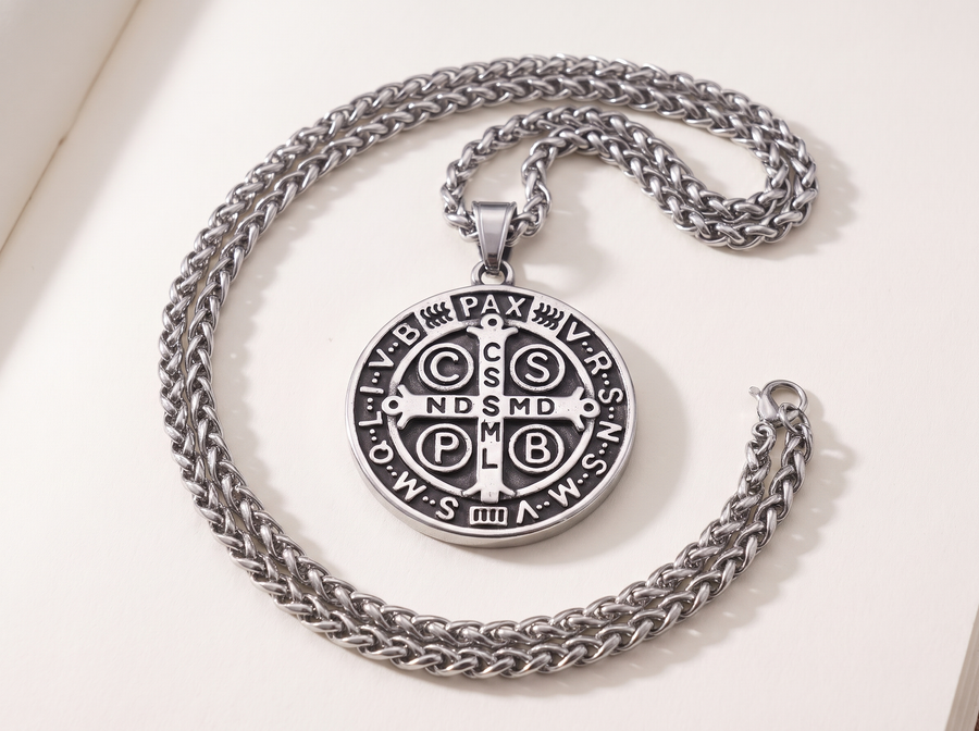 The St Benedict medal on its chain