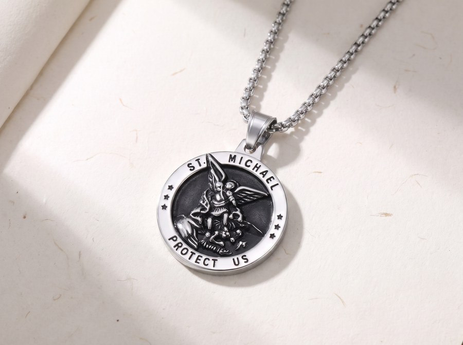 The St Michael medal on its chain
