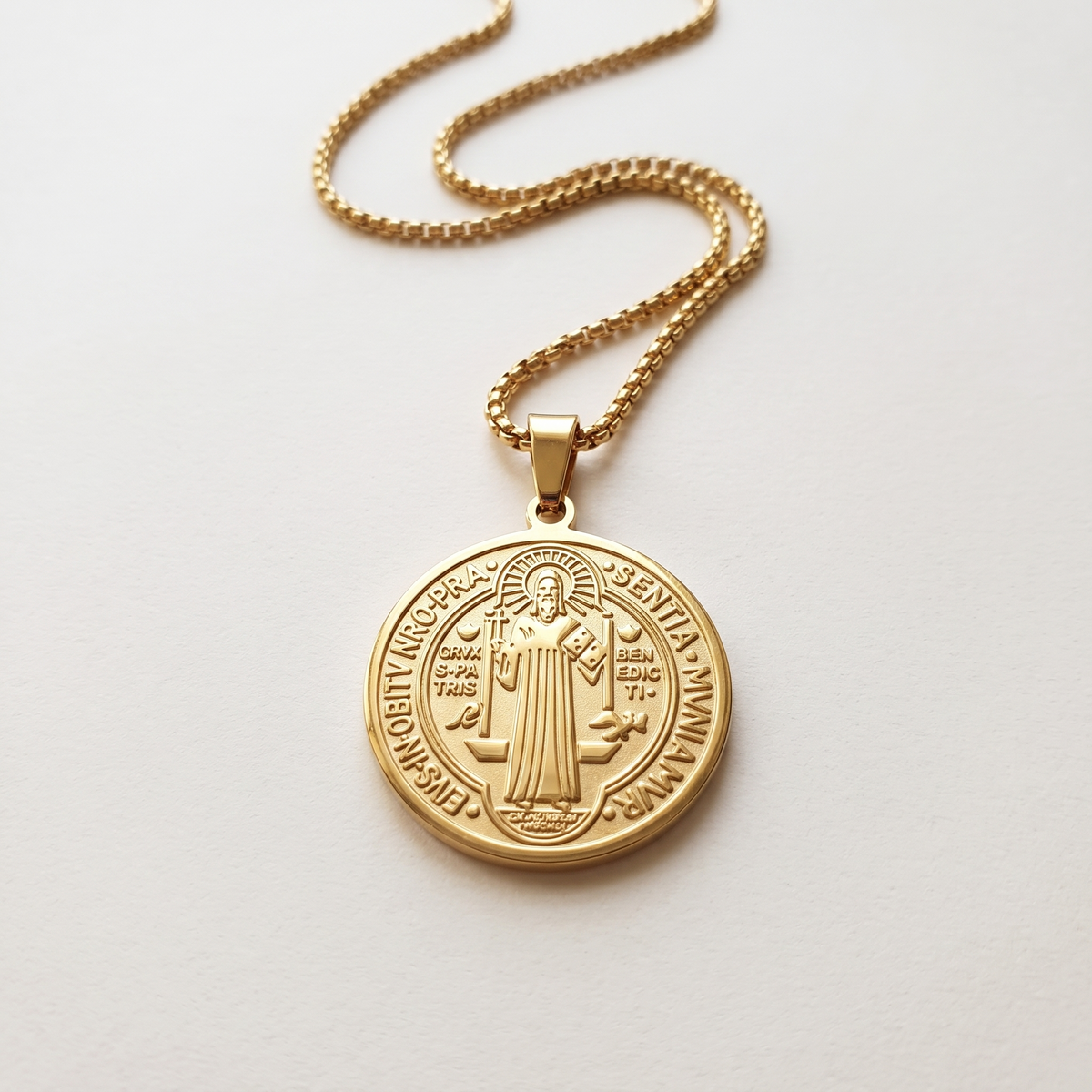 St Benedict Jubilee Medal Necklace, Gold