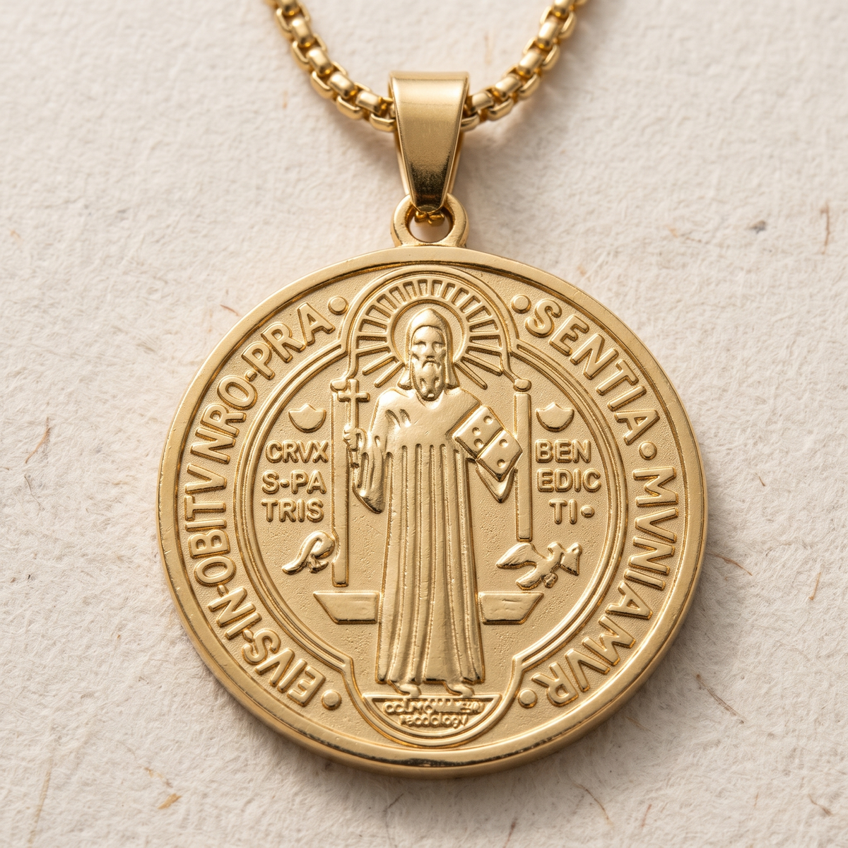 St Benedict Jubilee Medal Necklace, Gold