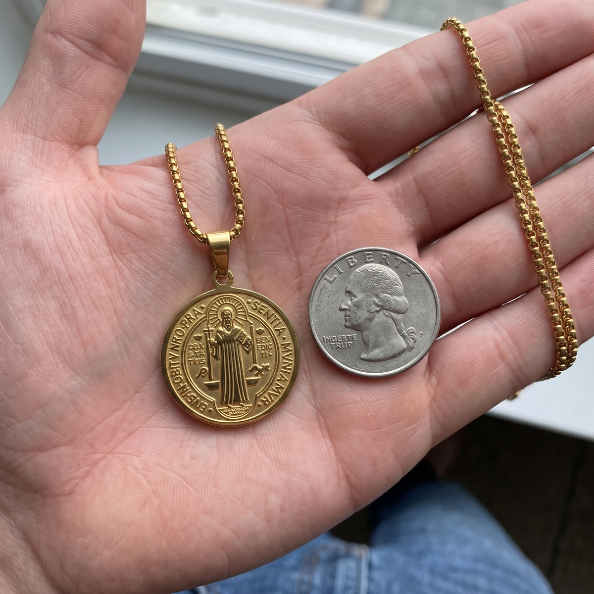 St Benedict Jubilee Medal Necklace, Gold