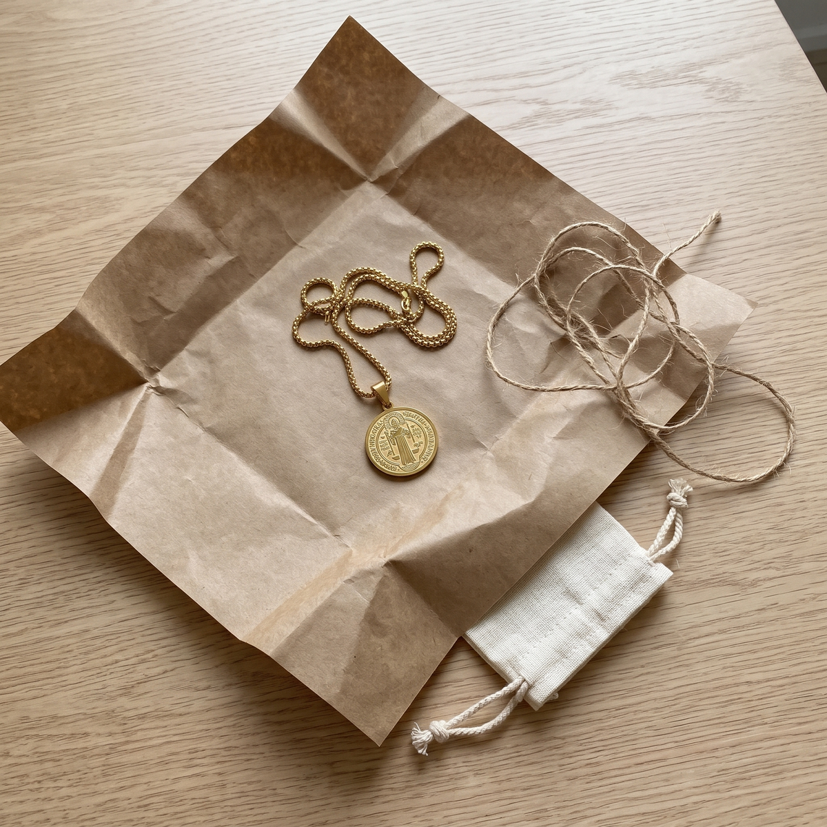 St Benedict Jubilee Medal Necklace, Gold