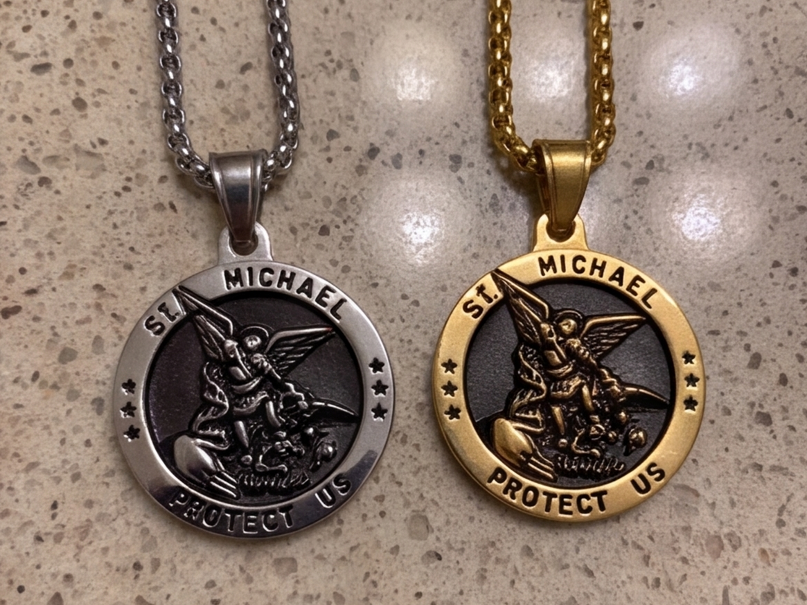 A customer’s photo of the St Michael medal
