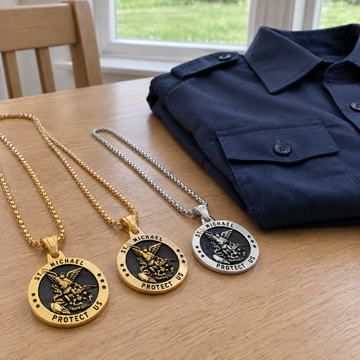A customer’s photo of the St Michael medal