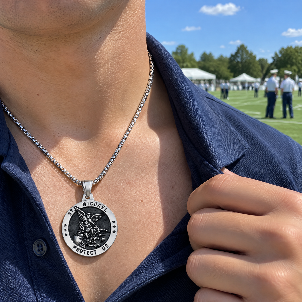 A customer’s photo of the St Michael medal