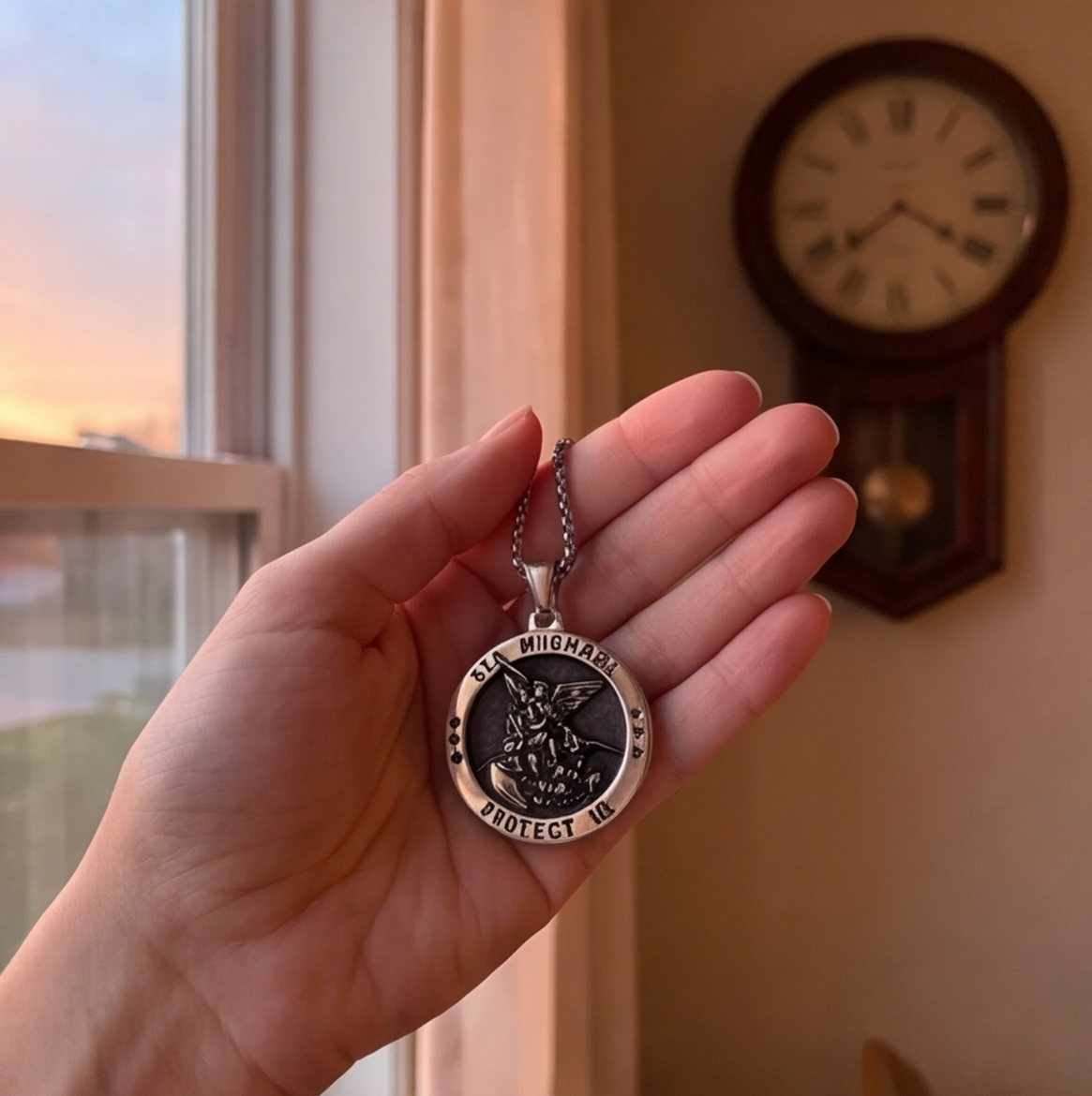 A customer’s photo of the St Michael medal