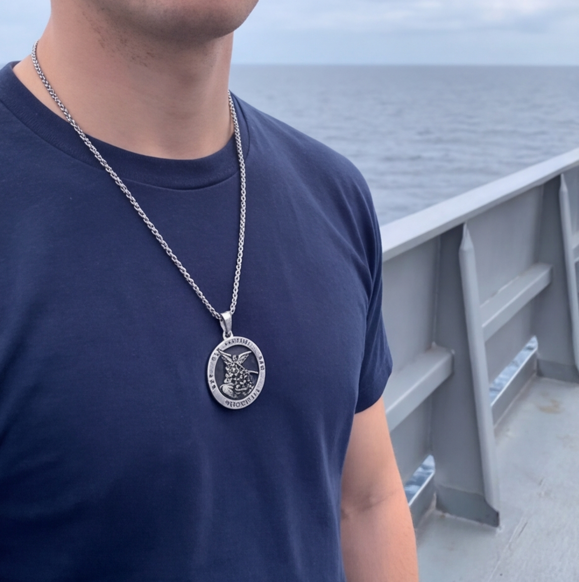 A customer’s photo of the St Michael medal