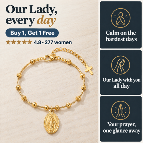 Our Lady, every day · Buy 1, Get 1 Free · ★★★★★ 4.8 · 277 women · Calm on the hardest days · Our Lady with you all day · Your prayer, one glance away