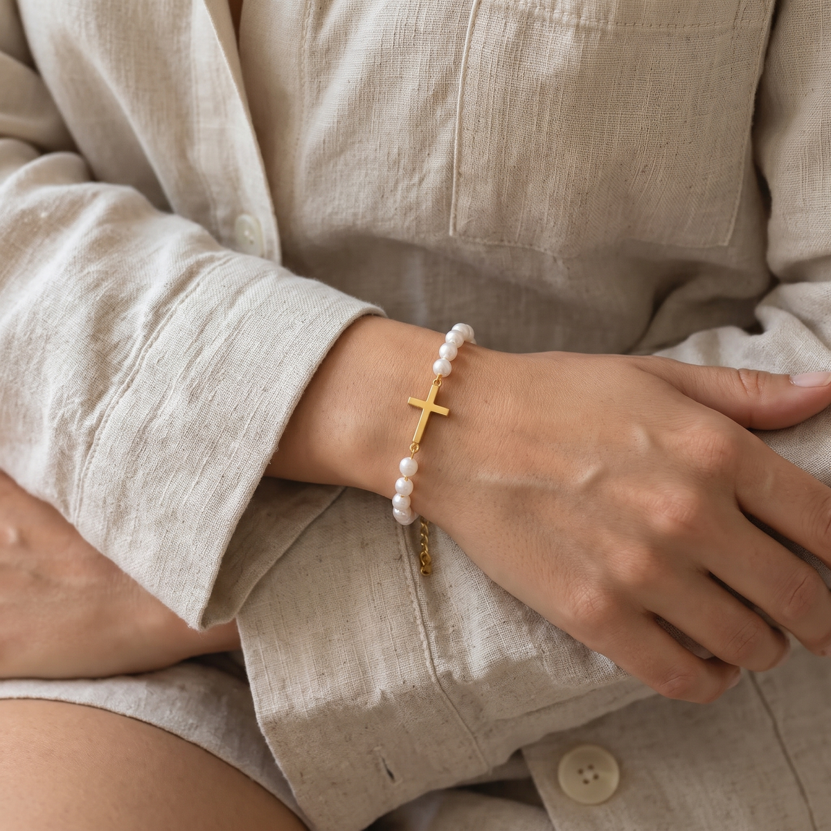 Pearl Cross Bracelet