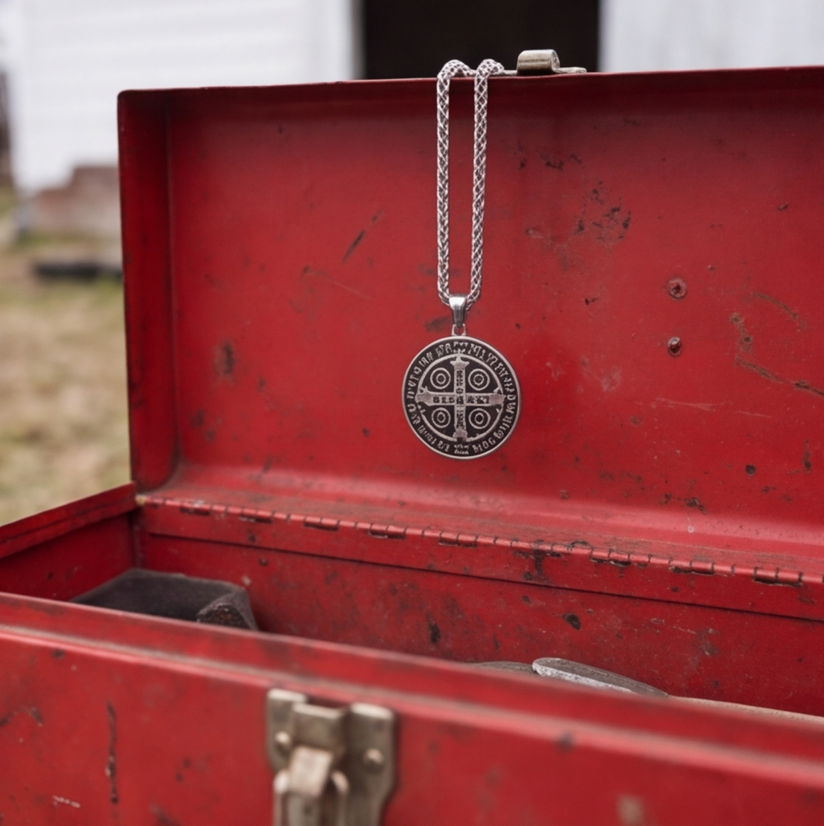 A customer’s photo of the St Benedict medal