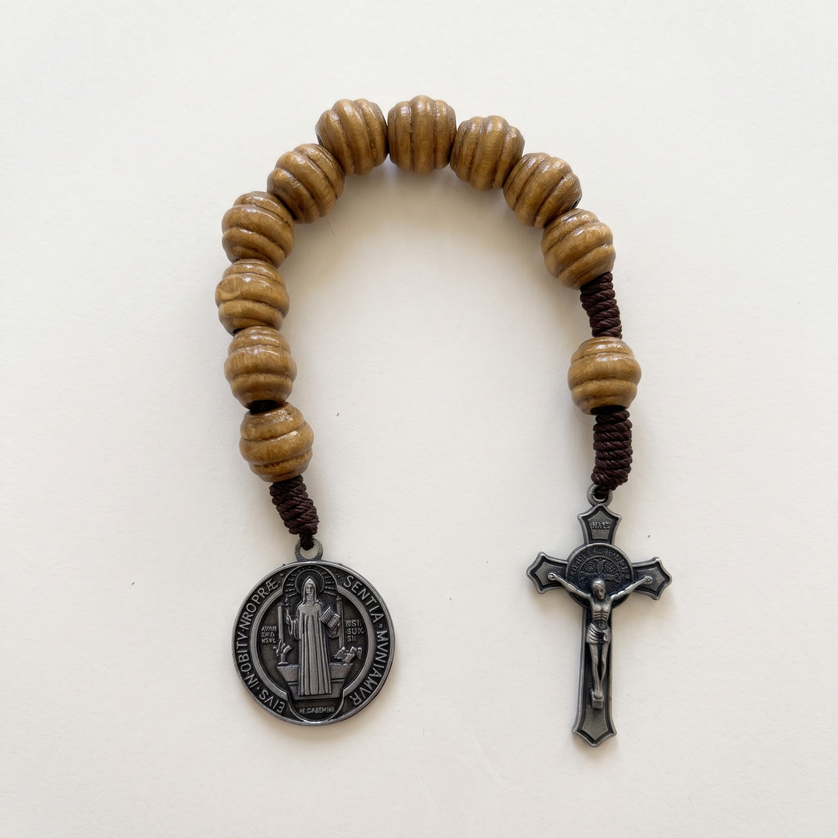 St Benedict Wood Bead Bracelet