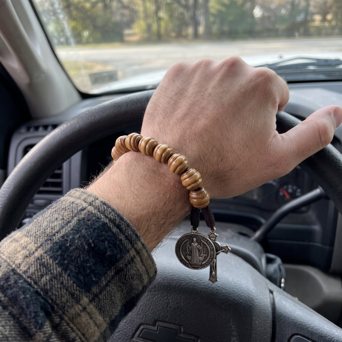 St Benedict Wood Bead Bracelet