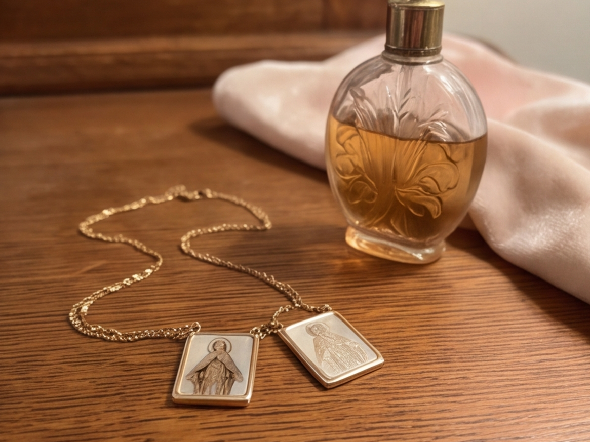 A customer’s photo of the mother-of-pearl scapular