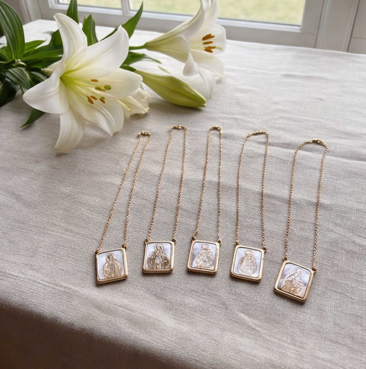 A customer’s photo of the mother-of-pearl scapular
