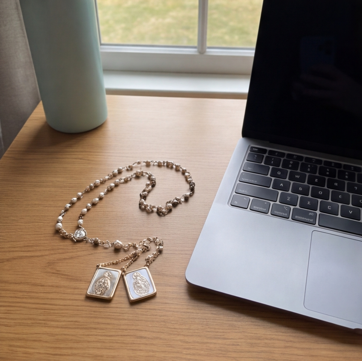 A customer’s photo of the mother-of-pearl scapular