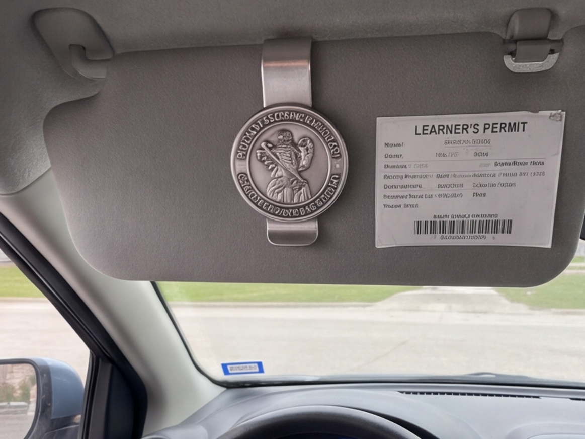A customer’s photo of the St Christopher visor clip